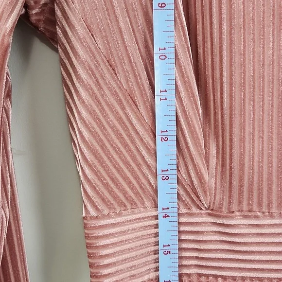 Dynamite Pink Ribbed Velvet Midi Dress – Long Sleeve Bodycon - Picture 12 of 15